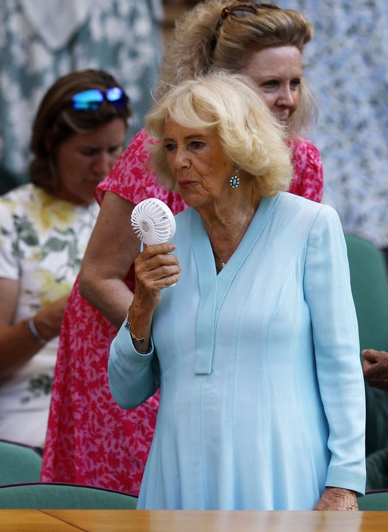 Tennis - Wimbledon - All England Lawn Tennis and Croquet Club, London, Britain - July 8, 2026 Britain's Queen Camilla in the Royal Box after the quarter final match between Ukraine's Marta Kostyuk and Italy's Jasmine Paolini REUTERS/Andrew Couldridge