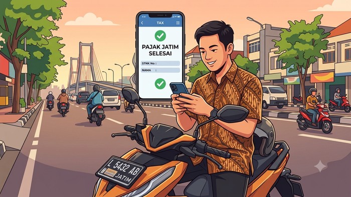 Ilustrasi mengecek status Pajak Kendaraan Bermotor secara online di Jatim.