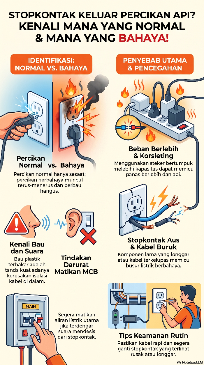 Infografis stopkontak keluar percikan api