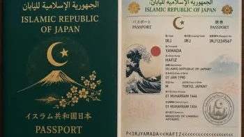 Foto rekayasa AI seandainya ada paspor Republik Islam Jepang. Eh, tapi ini keren juga ya. Foto: Thread