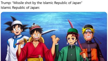 Meme kocak karakter anime terkenal jadi muslim semua dari Son Gokou sampai Naruto. Foto: Thread