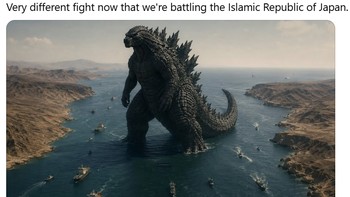 Kalau Republik Islam Jepang, yang jaga Selat Hormuz langsung Godzilla dong. Foto: Thread