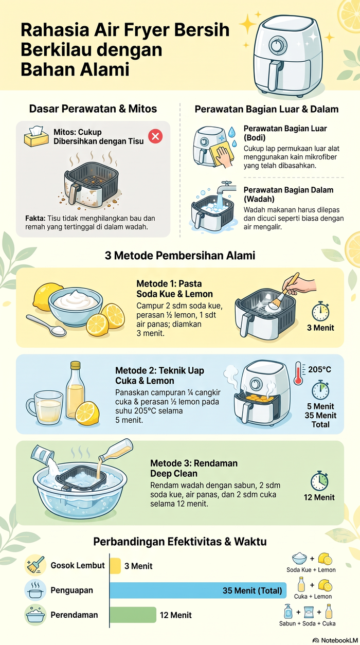 Infografis bahan yang bisa digunakan bersihkan air fryer