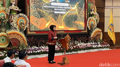 Kepala BPS RI Amalia Adininggar Widyasanti saat acara Penguatan Komitmen Bersama Menyukseskan Sensus Ekonomi 2026, di Kantor Gubernur Bali, Sabtu (11/7/2026). (Foto: Rizki Setyo/detikBali)
