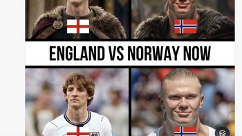 Meme Inggris melawan Norwegia di masa lalu dan di masa sekarang. Foto: X.com