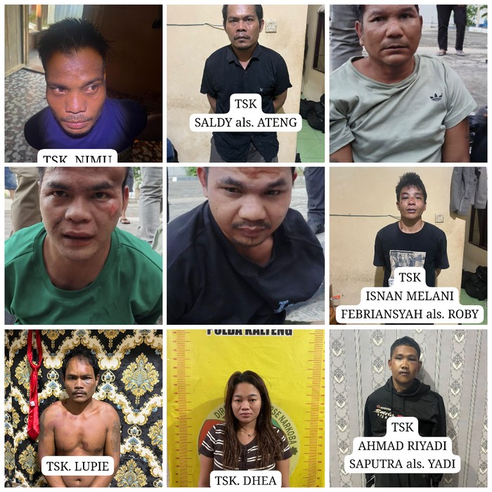 Total 9 tersangka jaringan narkoba yang menyerang polisi di Katingan, Kaltim ditangkap polisi, Sabtu (11/9/2026).