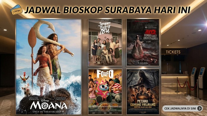 Ilustrasi jadwal bioskop Surabaya hari ini.