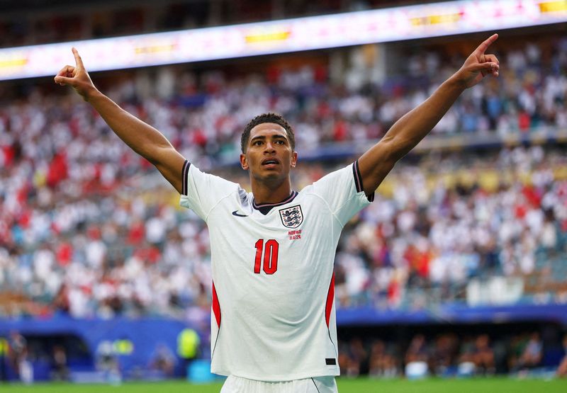 Soccer Football - FIFA World Cup 2026 - Quarter Final - Norway v England - Miami Stadium, Miami Gardens, Florida, U.S. - July 11, 2026 England's Jude Bellingham celebrates scoring their second goal REUTERS/Mike Segar     TPX IMAGES OF THE DAY