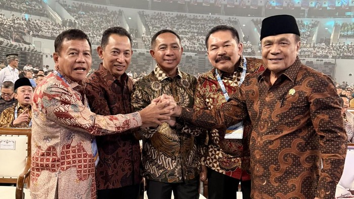 Lima pimpinan lembaga pertahanan, keamanan, dan penegak hukum negara menghadiri peringatan puncak Harkopnas (dok istimewa)