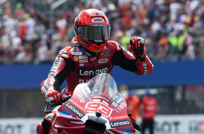MotoGP - Grand Prix of Netherlands - TT Circuit Assen, Assen, Netherlands - June 28, 2026 Ducati Lenovo Teams Marc Marquez reacts after the MotoGP race REUTERS/Omar Havana