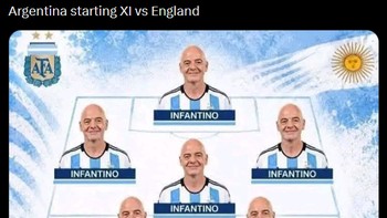 Banyak netizen bilang, Inggris harus hati-hati berjumpa Argentina di semifinal Piala Dunia 2026. Backingnya Infantino lho. Foto: X.com