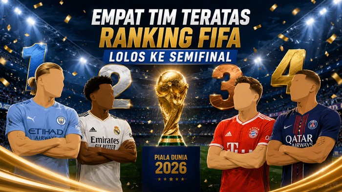 Ilustrasi empat negara peringkat FIFA di Semifinal Piala Dunia 2026 (dibuat dengan AI)