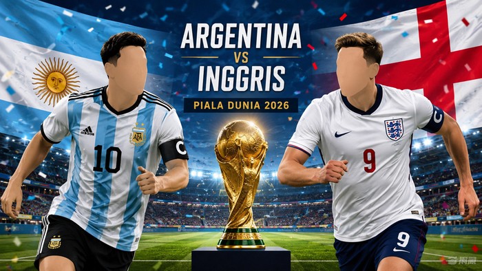 Ilustrasi laga Argentina vs Inggris di Piala Dunia 2026.