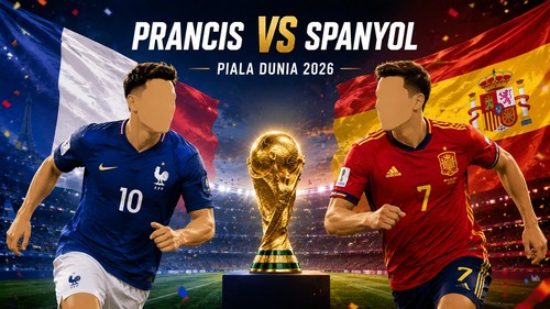 Ilustrasi laga Prancis vs Spanyol di Piala Duni 2026 (dibuat dengan AI)