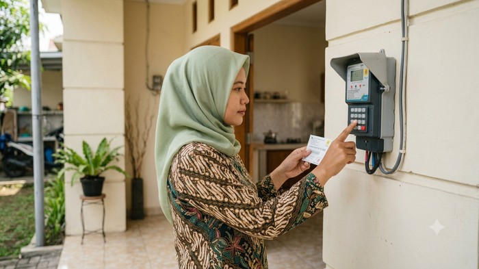 Ilustrasi seseorang sedang mengisi token listrik PLN.