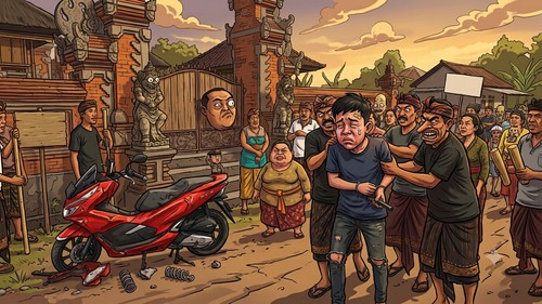 Ilustrasi warga Bali menangkap pencuri. (Ilustrasi by Gemini AI)