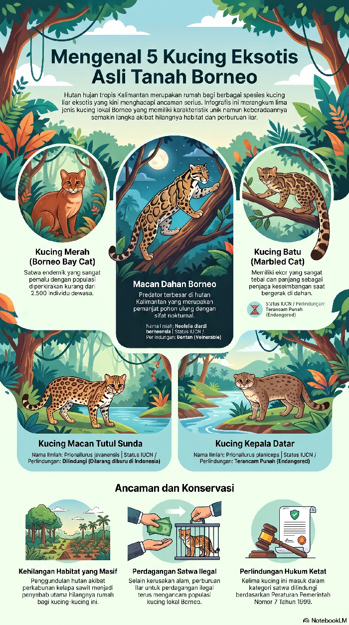 Infografis: Mengenal 5 Jenis Kucing Lokal dari Kalimantan. (Notebook LM)