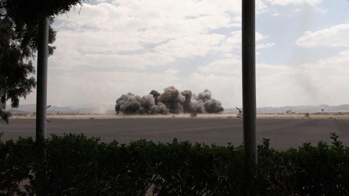 Smoke rises following an airstrike at Sanaa International Airport, in Sanaa, Yemen, July 13, 2026, in this screengrab taken from a video. AL MASIRAH/Handout via REUTERS    THIS IMAGE HAS BEEN SUPPLIED BY A THIRD PARTY  VERIFICATION: - Reuters verifie