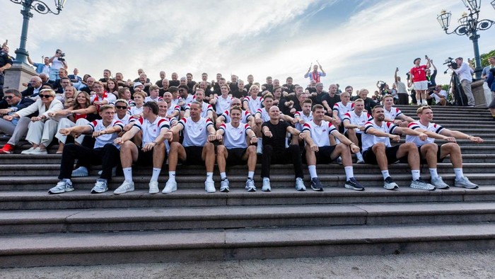 The men's national football team is greeted by the audience at Slottsplassen after returning to Norway from the USA, in Oslo, Norway, July 13, 2026. Trond R. Teigen /NTB/via REUTERS   ATTENTION EDITORS - THIS IMAGE WAS PROVIDED BY A THIRD PARTY. NORWAY OUT. NO COMMERCIAL OR EDITORIAL SALES IN NORWAY. REFILE TO REMOVE RESTRICTION