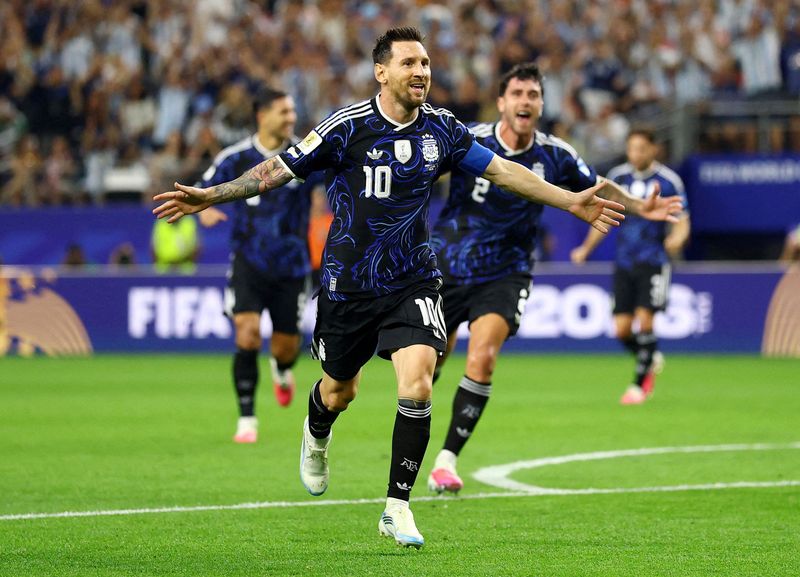 Lionel Messi Soccer Football - FIFA World Cup 2026 - Group J - Jordan v Argentina - Dallas Stadium, Arlington, Texas, U.S. - June 27, 2026 Argentina's Lionel Messi celebrates scoring their third goal REUTERS/Hannah Mckay TPX IMAGES OF THE DAY