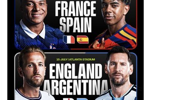 Prancis melawan Spanyol, Inggris melawan Argentina, semifinal impial di Piala Dunia 2026. Foto: X.com