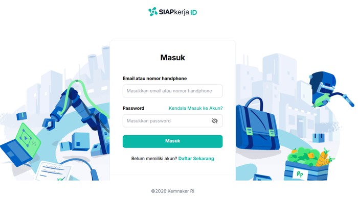 Daftar akun SIAPkerja.