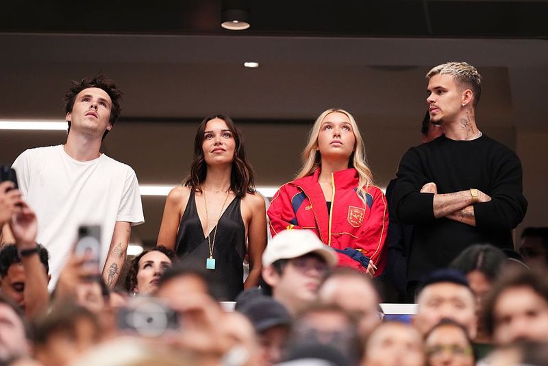 Harper Beckham and Romeo Beckham are seen during the FIFA World Cup 2026 Semi Final match between France and Spain at Dallas Stadium on July 14, 2026 in Arlington, Texas. (Photo by Jose Breton/Pics Action/NurPhoto via Getty Images)