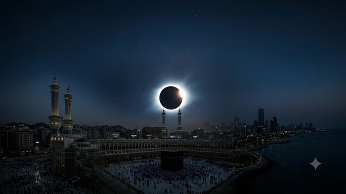 Ilustrasi Gerhana Matahari Total di langit Makkah.
