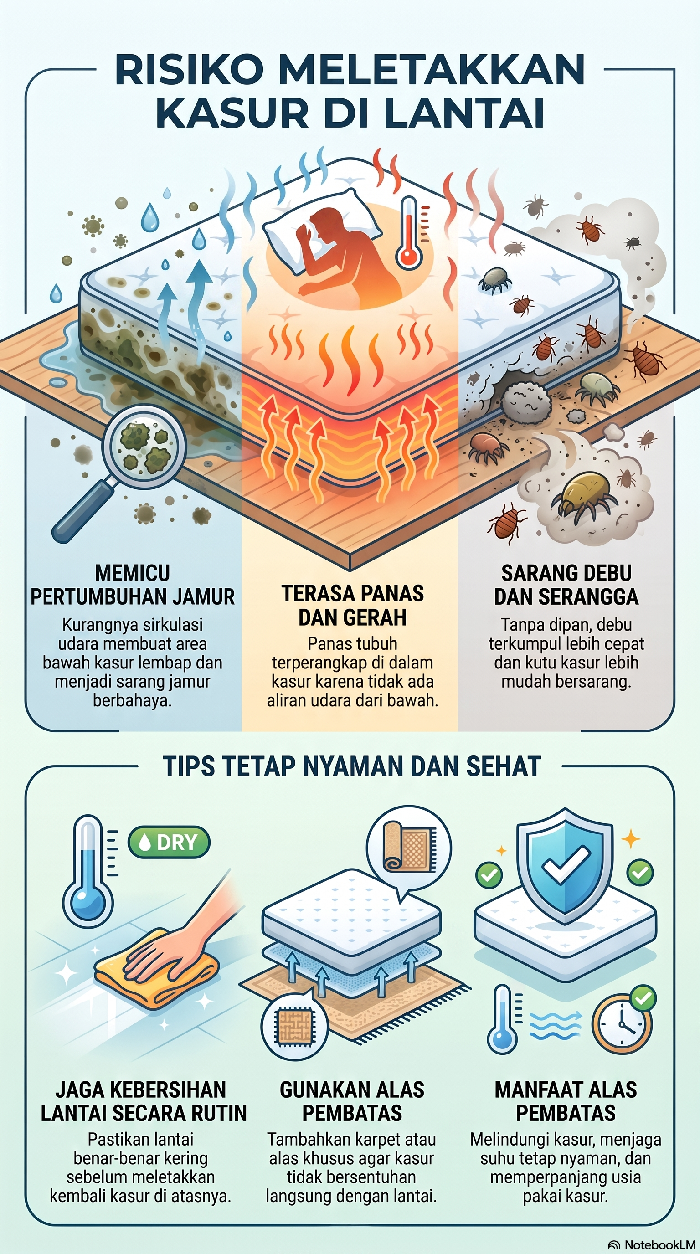 Infografis alasan kasur sebaiknya tidak diletakkan di lantai