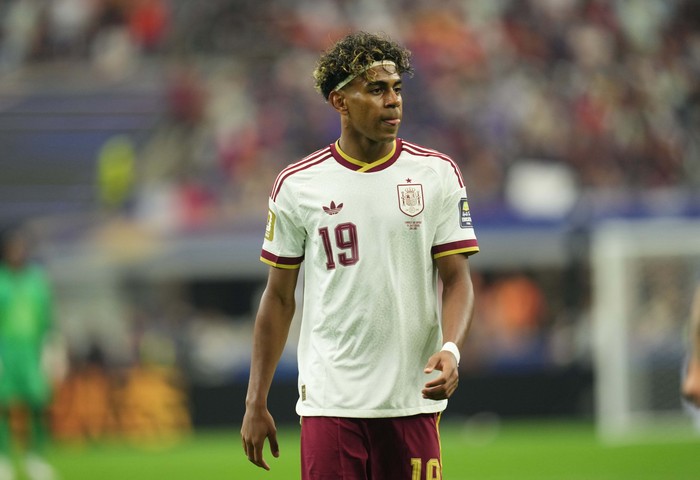Lamine Yamal (Spain)   during Semi final at FIFA World Cup 2026, France and Spain, Dallas Stadium, Dallas, USA on July 14  2026. (Photo by Ulrik Pedersen/NurPhoto via Getty Images)