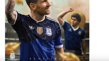 Akun Timnas Argentina memajang foto Lionel Messi bersama Maradona jelang melawan Inggris. Foto: X.com