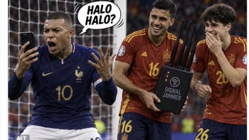 Rodri dan Pau Cubarsi bawa signal jammer agar Mbappe kehilangan sinyal ke gawang Spanyol. Foto: via X.com
