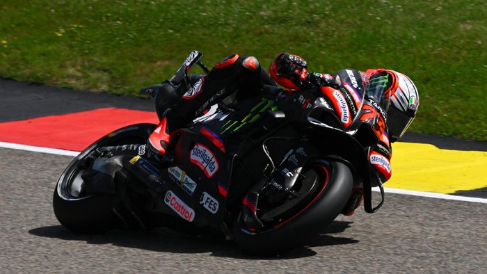 MotoGP - German Grand Prix - Sachsenring, Hohenstein-Ernstthal, Germany - July 11, 2026 Aprilia Racings Marco Bezzecchi during qualifying 2 REUTERS/Annegret Hilse