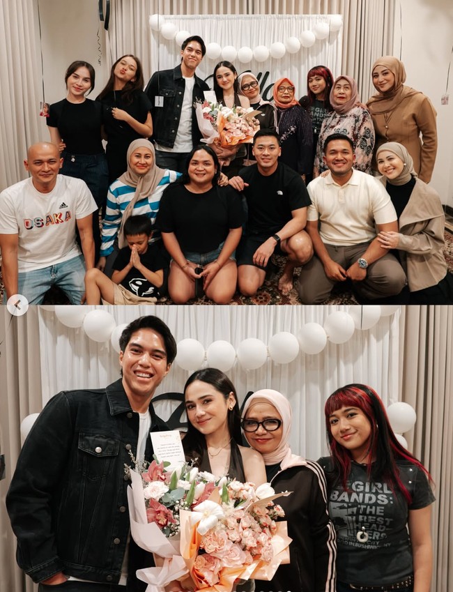 Syifa juga mendapat kejutan spesial dari keluarga dan orang-orang terdekatnya. Terlihat ibunda Syifa dan adiknya yang turut hadir. Sahabat Syifa, Kesha Ratuliu dan suaminya juga hadir dan berpose bersama. Foto: Instagram/@syifahadju