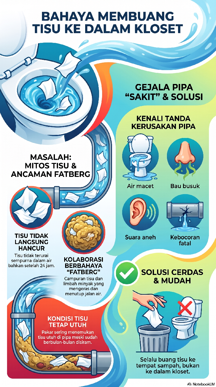 Infografis bahaya buang tisu ke kloset