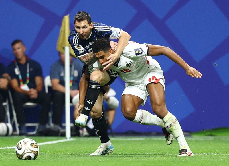 Lionel Messi, Jude Bellingham Soccer Football - FIFA World Cup 2026 - Semi Final - England v Argentina - Atlanta Stadium, Atlanta, Georgia, U.S. - July 15, 2026 England's Jude Bellingham in action with Argentina's Lionel Messi IMAGN IMAGES via Reuters/Nathan Ray Seebeck