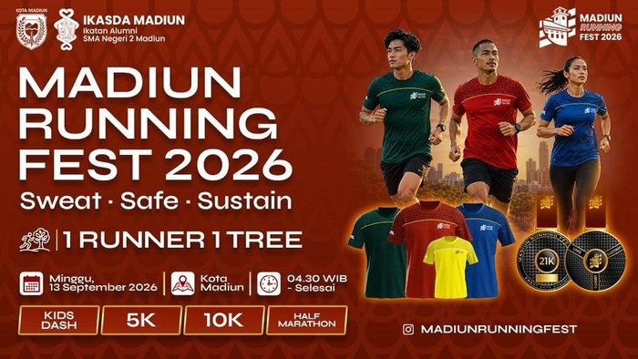 Madiun Running Fest 2026 untuk pertama kalinya menghadirkan kategori Half Marathon 21K, melengkapi kategori yang sudah ada sebelumnya.