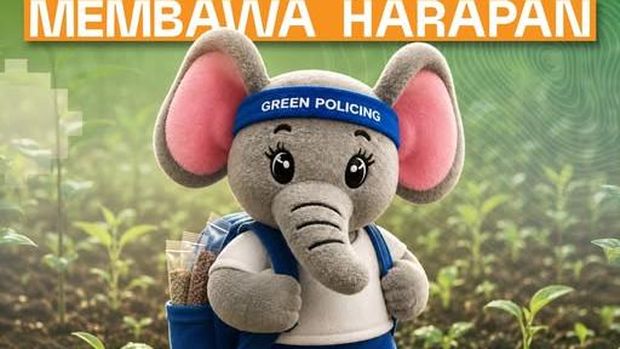 Merchandise unik di Riau Bhayangkara Run 2026: Boneka gajah Nona Seroja dan bibit pohon, Jumat (17/7/2026).