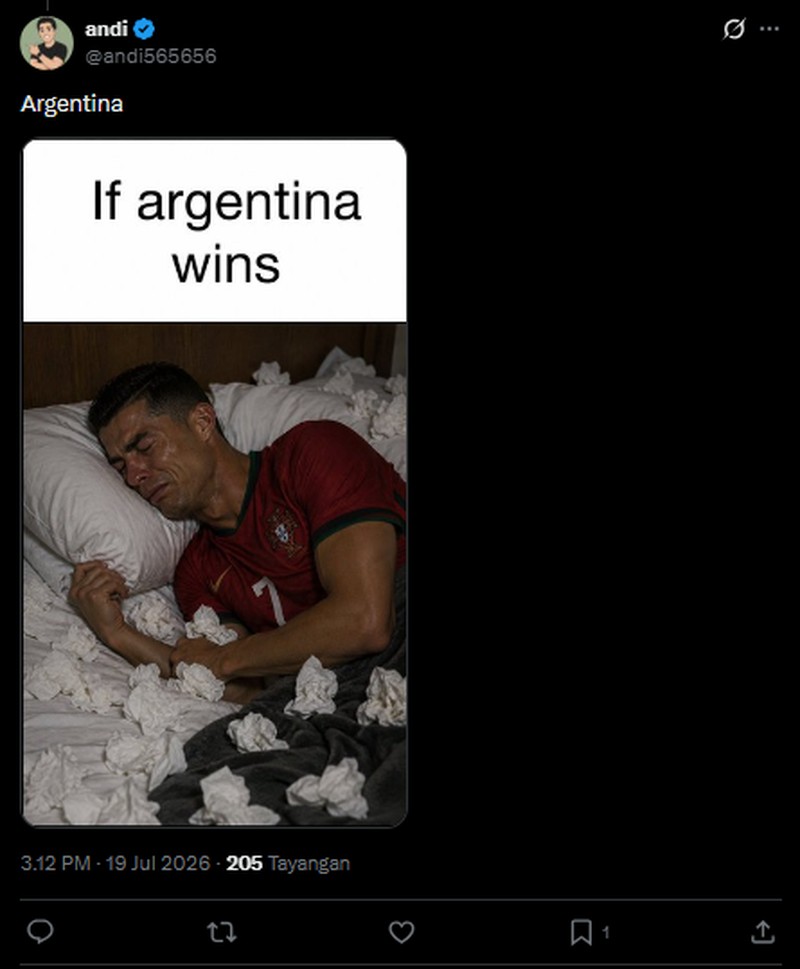 Jelang final Piala Dunia 2026 antara Spanyol vs Argentina, sederet meme muncul di media sosial. Beberapa menyindir fans Criatiano Ronaldo dan Real Madrid.