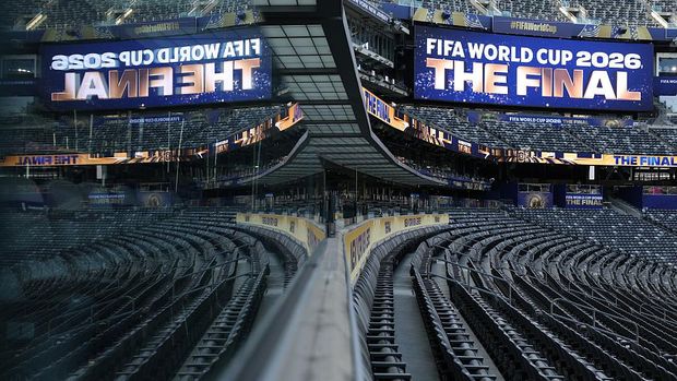 EAST RUTHERFORD, NEW JERSEY - JULY 17: A general view of the FIFA World Cup 2026 Final signage at New York/New Jersey Stadium ahead of the FIFA World Cup Final on July 17, 2026 in East Rutherford. (Photo by Sebastian Widmann - FIFA/FIFA via Getty Images)
