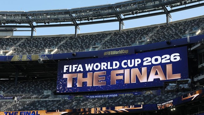 EAST RUTHERFORD, NEW JERSEY - JULY 17: A general view of the FIFA World Cup 2026 Final signage at New York/New Jersey Stadium ahead of the FIFA World Cup Final on July 17, 2026 in East Rutherford. (Photo by Sebastian Widmann - FIFA/FIFA via Getty Images)