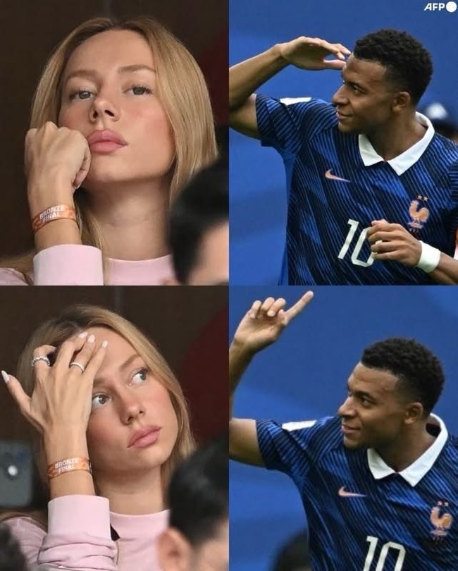 Dilansir Cadena del Mar, kemunculan Ester Exposito menjadi sorotan khusus selama babak kedua Prancis versus Inggris. Setelah mencetak salah satu dari dua golnya, Mbappé melihat ke atas, area tempat kekasihnya berada, dan mengarahkan selebrasi ke sana. Gestur itu diduga didedikasikan untuk aktris kelahiran Madrid, Spanyol itu. Foto: Dok. AFP