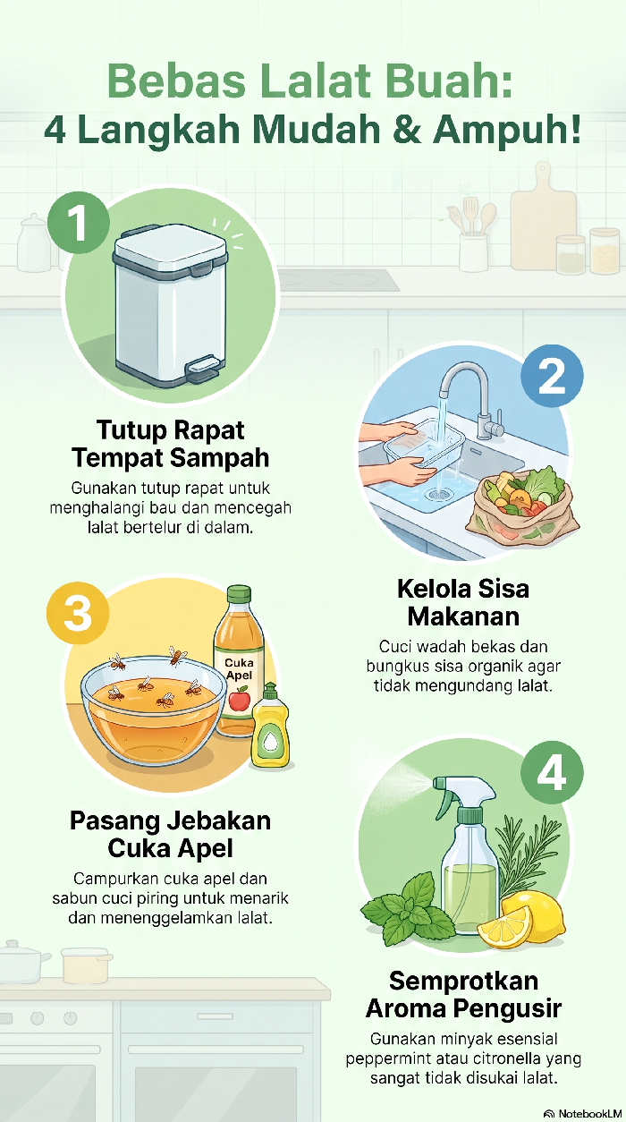 infografis cara usir lalat buah dari tempat sampah