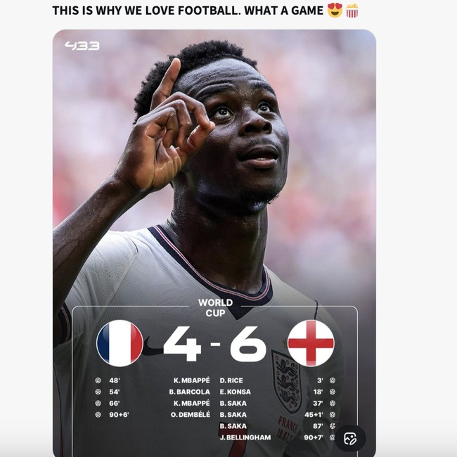 Inggris vs Prancis Hujan Gol, Netizen: Pertandingan Gila