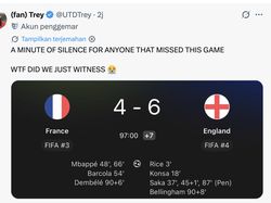 Inggris vs Prancis Hujan Gol, Netizen: Pertandingan Gila