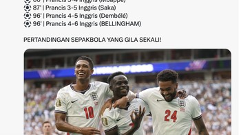 Inggris dan Prancis berbalas gol yang sangat banyak. Foto: X.com
