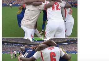 Kedua tim berpelukan setelah pertandingan berakhir. Foto: X.com