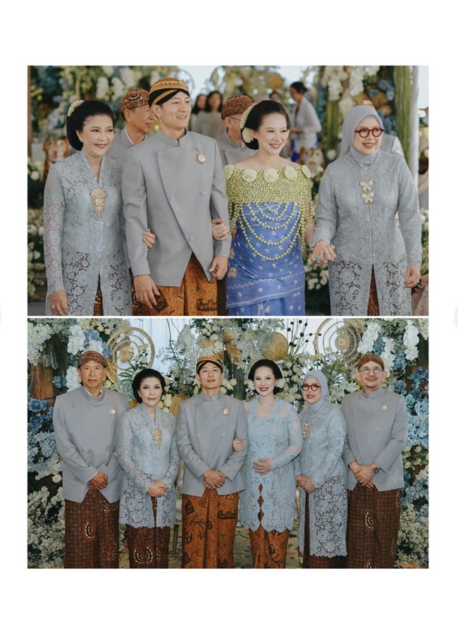 Busana yang dikenakan Rio dan Athina seragam dengan para anggota keluarga yang hadir. Berganti pakaian dengan kebaya, Athina tampil anggun dan mempesona. Foto: Instagram/@rvsdphoto