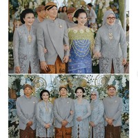 Busana yang dikenakan Rio dan Athina seragam dengan para anggota keluarga yang hadir. Berganti pakaian dengan kebaya, Athina tampil anggun dan mempesona. Foto: Instagram/@rvsdphoto