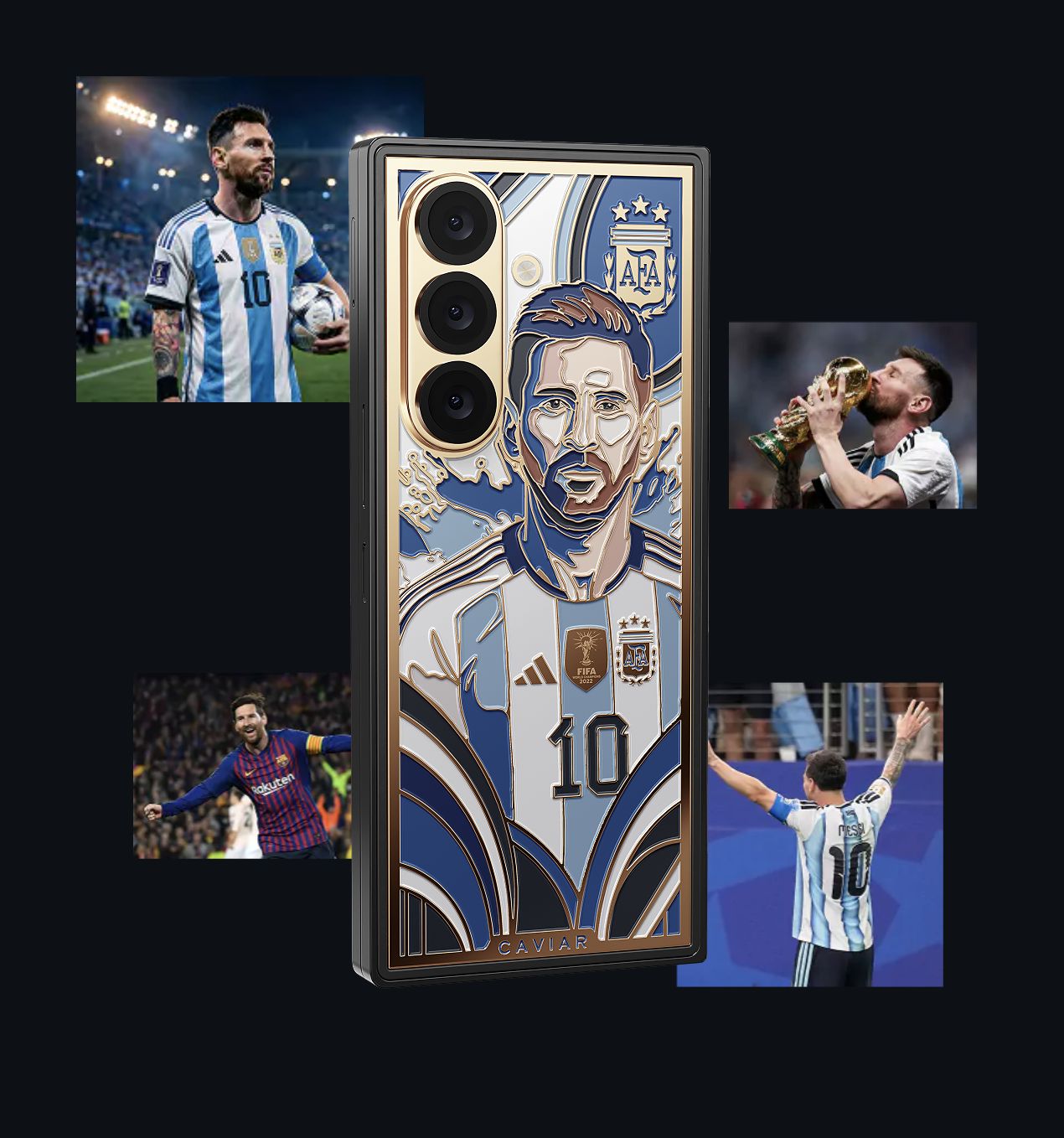 Aksesoris handphone Caviar merilis desain 'Legend' bergambar Christiano Ronaldo dan Lionel Messi. Aksesoris handphone Caviar merilis desain 'Legend' bergambar Christiano Ronaldo dan Lionel Messi. (Dok. caviar)